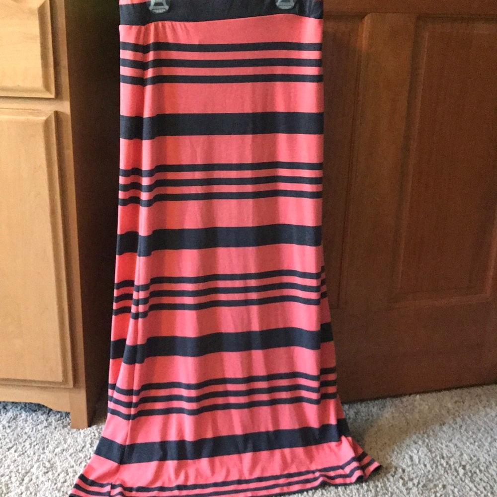 Peach and brown striped maxi skirt